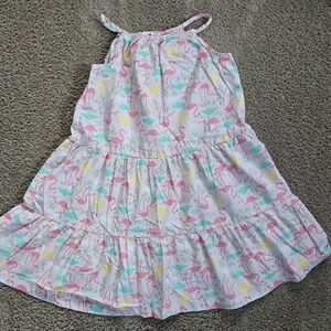 Hanna Andersson Pink Flamingo Halter Summer Dress Sz 120 6-8 Spring Easter